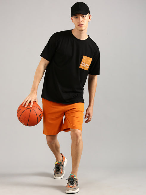 Black & Orange Printed Regular Fit Co-Ords Set